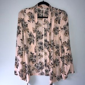 Blush open front floral blouse